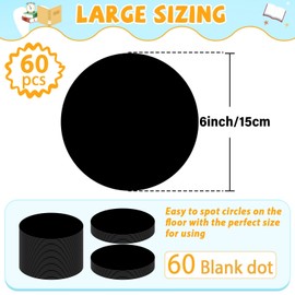 QOUBAI 60 Pcs 6in Classroom Floor Stickers Large Removable Number Spot Markers Black Vinyl Floor Carpet Decals Line up Sitting Dots Stickers for Teachers Students Elementary Kindergarten Preschool