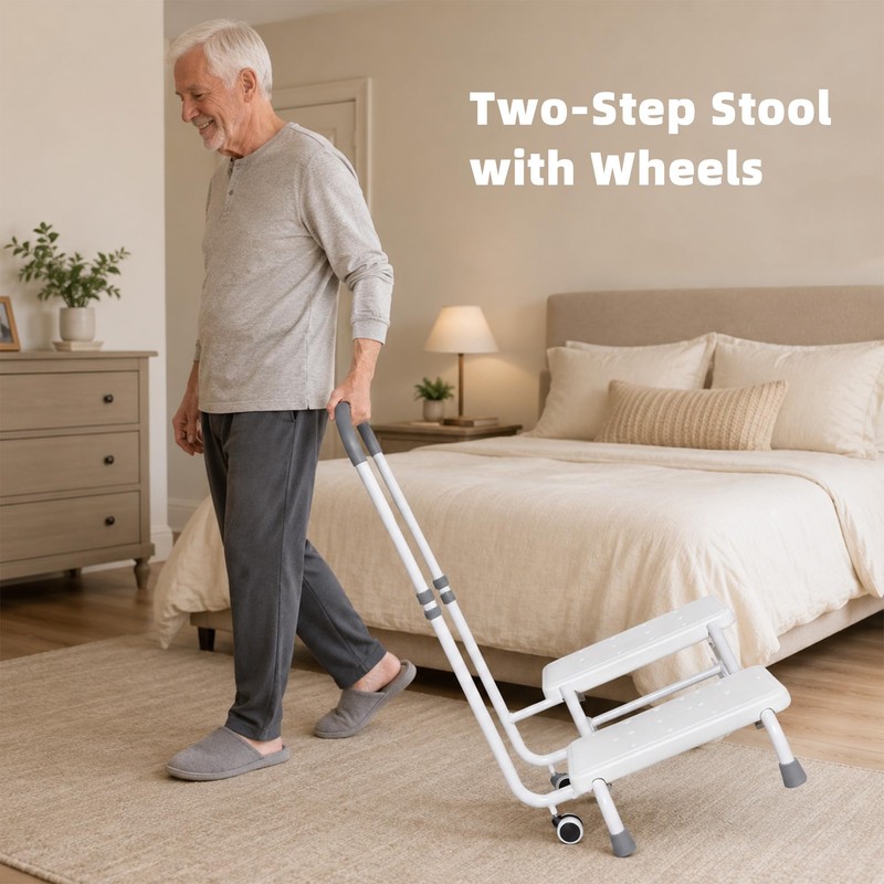 NnsZenith Adjustable Heavy Duty White Color Step Stool with Adjustable