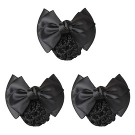 Glavatrix 3Pcs Hair Bows Snoods for Women, Hair Barrette Bun Cover Satin Bowknot Hair Snood Net Crochet Lace Hair Clip Working Professional Hairpin for Women (Black)