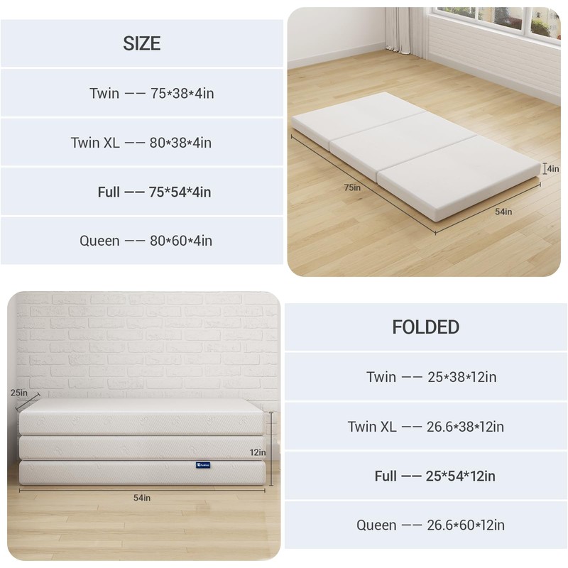 Avenco Folding Mattress, 4 Inch Trifold Mattress, Twin XL Folding