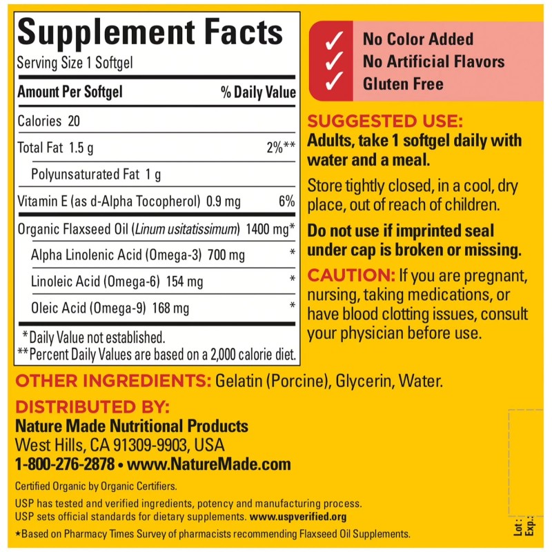 Nature Made Flaxseed Oil 1400 mg, 300 Softgels
