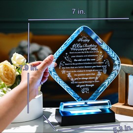 YWHL Happy 100th Birthday Gifts for Men Women with Light Base Crystal 100th Birthday Plaque Decorations Best Gift Ideas for 100 Years Old Grandparents Born in 1925