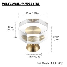 Guank 24-Pack 1-1/4-Inch White Cabinet Glass Crystal knobs Brass Drawer Polygonal Dresser Pulls, Gold Hardware Kitchen Closet knobs for Bifold Doors