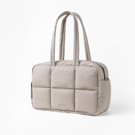 Comfyable Nylon Duffle Bag for Travel, Gym, Weekender Luggage Puffer Bag with Removable Shoe Compartment, Carrying Overnight Bag with Laptop Compartment For Women Men, Water-Repellent, Taupe