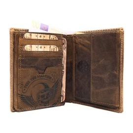Genuine Leather Biker Wallet Solid Bicycle Chain Wallet Skull RFID Protection Wing of Hell, brown, American