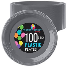 Exquisite Party Solids Silver Plastic Plates - 9 Inch, 100 Pack, 350 GSM