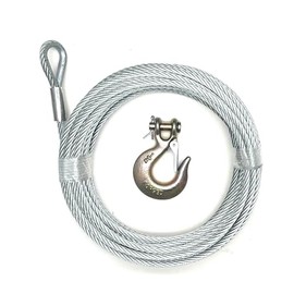 Galvanized Steel Winch Cable 1/4", 7x19 Flexible Construction, 50 Ft Length (with 1/4" Grade 70 Clevis Slip Hook)
