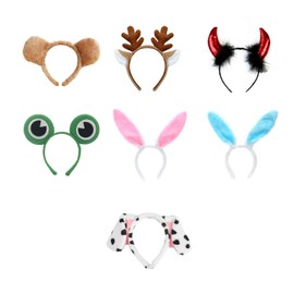 LOHGOU Animal Ear Headband Rabbit Ears Bear Deer Headband Fluffy Costume Animal Headband Cosplay Halloween Christmas (Frog, Count)
