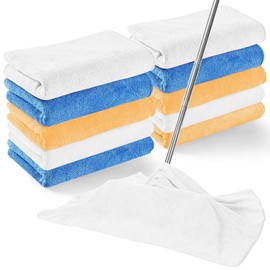 SmoothNovelty 10 Piezas Paño de Limpieza de Microfibra Extra Grande 75 x 50 cm Toalla de Microfibra de Suelo Trapo Reutilizable Lavable sin Pelusa para Limpieza Ventanas Piso (Blanco, Amarillo)