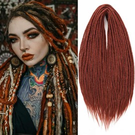 Leeven 24 Inch Copper Red Dreadlock Extension 10 Strands Auburn Double Ended Dreadlocks 0.6 Width Soft Dreads Extensions Synthetic Hippie Dreads /350#