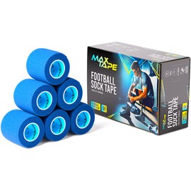 Max Tape Blue Cohesive Bandage Football Sock Tape, Shin Pad Tape 5cm x 4.5m Box of 6