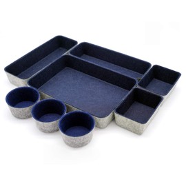Welaxy 8-piece office desk drawer organizers trays felt small Storage bins shallow box draw dividers for Office supplies Multi-purposed organize gifts idea for men (Navy)
