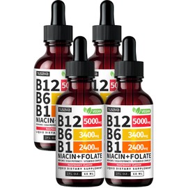 (4 Pack) Vitamin B12 and B6 Liquid Drops, B12 Sublingual Vitamin B Complex - B 12 Vitamin 5000mcg - B12 Methylcobalamin for Energy, Brain, and Heart Support with 27,200 mcg, Strawberry, 80 Servings