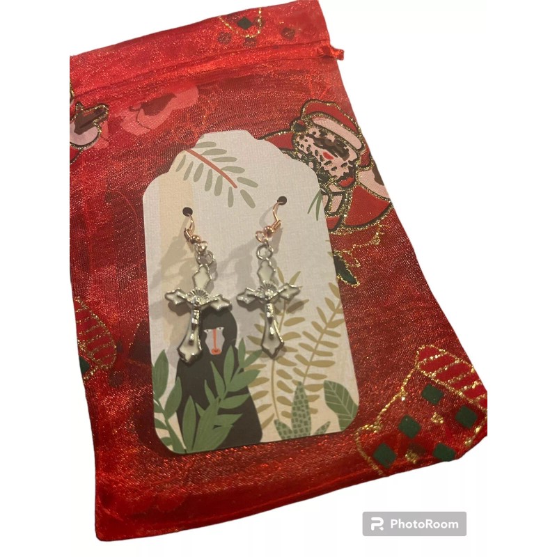 White Cross Dangle/Drop Earrings
