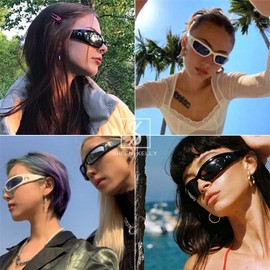 SHEEN KELLY Wrap Around Sunglasses for Women Men Half Moon Fashion Sports Glasses Y2k Trendy Futurism Eyewear, 9