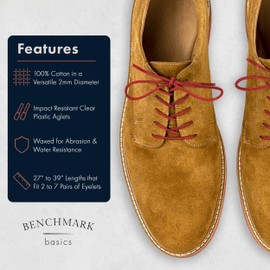 Benchmark Basics Cherry Red 36" Round Waxed Cotton Shoelaces | 2mm (5/64”) Width (36 Inches, Cherry Red)