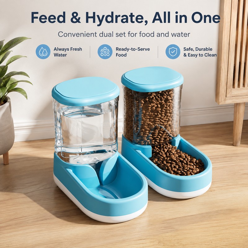 3.8L Pet Feeder & Water Dispenser – Automatic Food and
