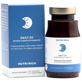 Nutri-Rich Vitamin D3 2,000 IU (50 mcg) Vitamin for Bone, Immune Health Support, Healthy Teeth, Healthy Muscle Function, High Potency, Gluten Free, Soy Free, Vitamin D 90 Softgels