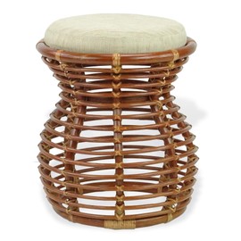 Milan Handmade Natural Rattan Wicker Ottoman Stool Vanity Bedroom Fully Assembled Colonial (Light Brown)