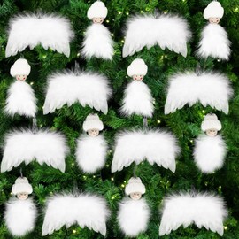 Christmas Tree Decorations White Pack of 16 Angel Wings Decoration Christmas Tree, Angel Wings Gnome Pendant Set, Christmas Tree Decoration White Christmas Angel Decoration Feathers, for Tree