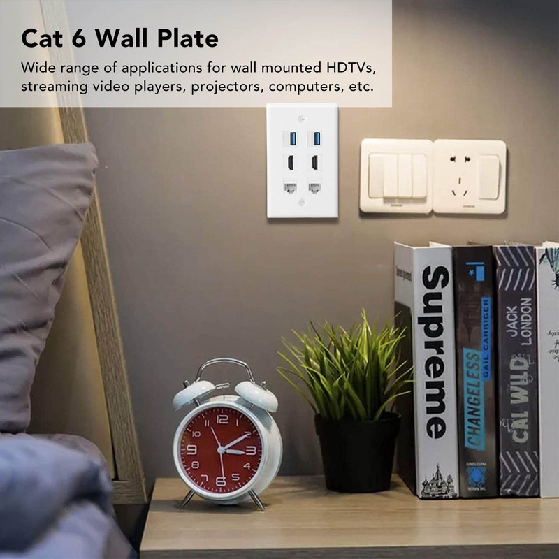 Cat 6 Ethernet Wall Plate, 6 Ports Removable RJ45 Ethernet