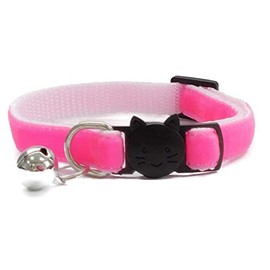Velvet Cat Collars with Bell | Quick Safety Release Breakaway Buckle | Handmade in the UK | Available in Cat & Kitten Size | Neon Pink Velvet