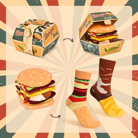 AGRIMONY Hamburger Box, Socks, Men's, Women's, Boys, Funny Present, For Men, Women, Father's Day, Christmas, Birthday, Popular, Gift, Funny Stylish, Cute, Cotton, Stylish, Crew Socks, Valentine's Day