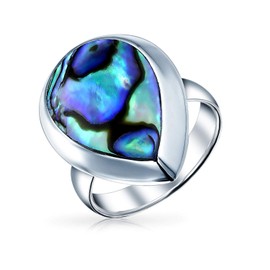 Large Teardrop Bezel Rainbow Shell Boho Abalone Fashion Statement Ring For Teen For Women .925 Sterling Silver