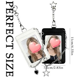 2 llaveros para tarjetas de fotos de K-pop con cadena de metal, marco de plástico electrochapado, soporte para tarjetas de fotos con llavero, funda pr