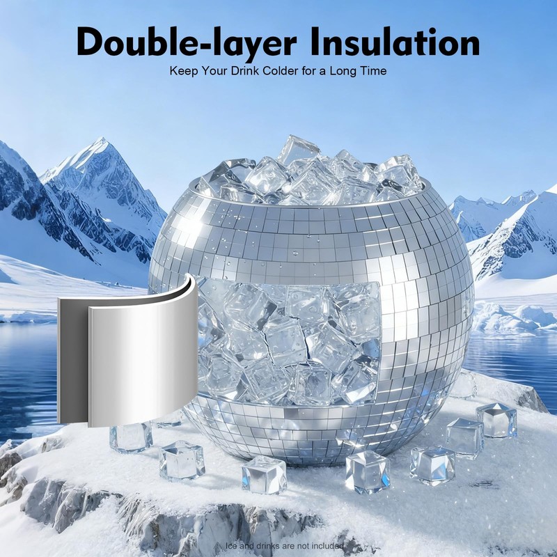 ERAAND 0.4 gal Disco Ice Bucket Set,Removable Double Insulated Ice