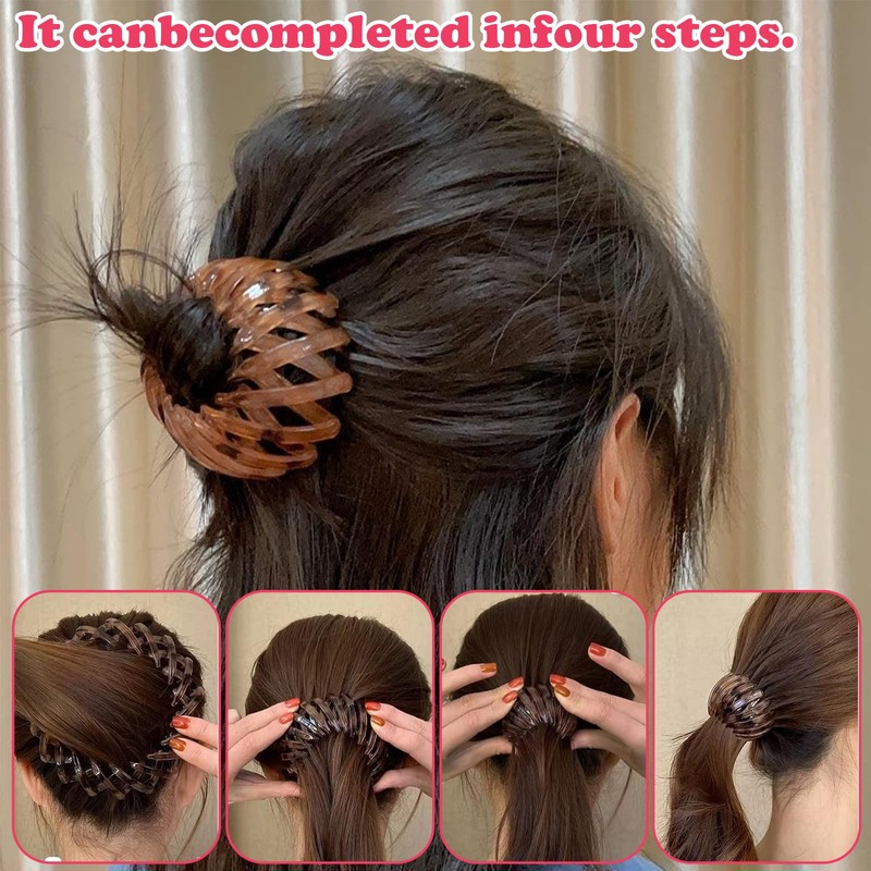 Horsetail Clip Damen Haarspange Einziehbar Vogel-Nest-Design 7 Stück Flexibel Schwarz