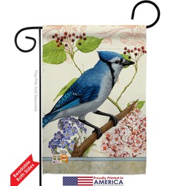 Ornament Collection GS191052-BO Blue Jay Floral Garden Friends Birds Impressions Decorative Vertical 13" x 18.5" Double Sided Garden Flag Set with Banner Pole Included Printed in USA
