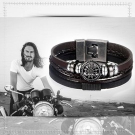 Flongo Leather Bracelet Men's Bracelet Women Bangle Friendship Bracelets BFF Bracelets for 2 Black Brown Skull Dollar Sunflower, Stainless Steel