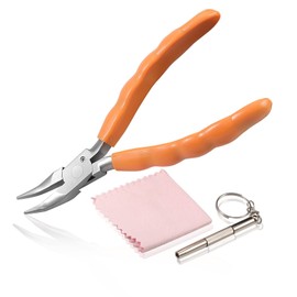 LEONTOOL 6 Inches Bent Nose Pliers Stainless Steel Glasses Repair Pliers Eyeglass Adjustment Tools Optical Tools Beading Pliers Glasses Frame Tool Pliers with Screwdriver and Glasses Cloth