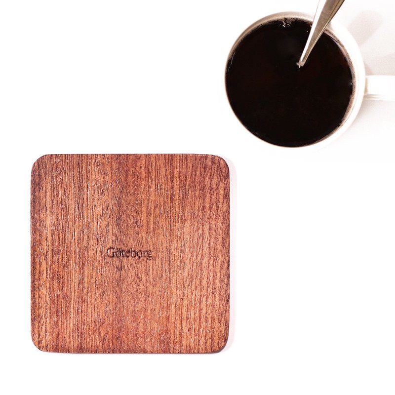 Goteborg Map Coaster, Set of 4, Sapele Wooden Coaster with