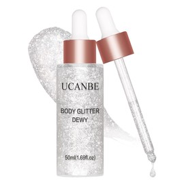 UCANBE Iluminador corporal hidratante con brillo, gotas luminizadoras para el cuerpo, brillo líquido para el rostro, con destellos, ideal para regalar a mujeres (Blanco plateado - 02)
