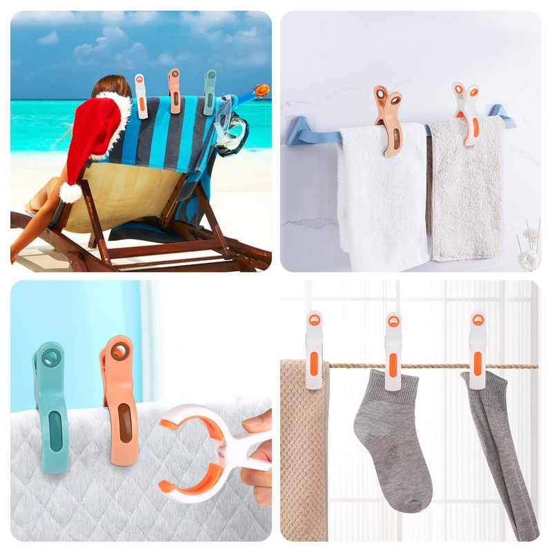 8 x Clothes Pegs, Large Towel Clips for Beach Loungers,
