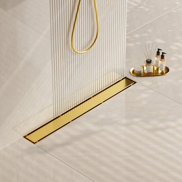 Neodrain 18-Inch Gold Linear Shower Drain, 2-in-1 Flat & Tile