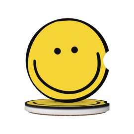 Smiley Face Absorbent Car Cupholder Coaster 2 Pack for Cup Holders 2.56" Ceramic Cork Base Drink Coasters for Women Men