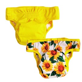 ARCM Pets No Tail Hole Washable Pet Diapers, Dog Diapers Female & Baby Goat Diapers-Ultra Absorbent, Premium Doggie Diapers & Adjustable Waist Diapers for Small Dogs (Sunflower)