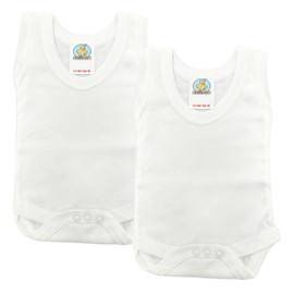 Junior Joy 3-6 Months Baby Bodysuits, 100% Cotton, Soft & Durable, Round Neck, No Sleeves, Popper Fastening for Easy Nappy Change, Pack of 2