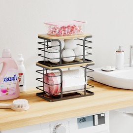 Stylstoreazy 2 Pack Trash Bag Holder,Wall Mount Garbage Bag Dispenser with Bamboo Top,Stackable Storage for Kitchen Laundry Organization,Large