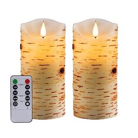 Nancia Flameless Candles Birch Bark Effect Battery Operated Candle,2PACK Real Wax Pillar LED Candle with 10-Key Remote Control 2/4/6/8 Hours Timer for Home Decoration Wedding Birthday Party