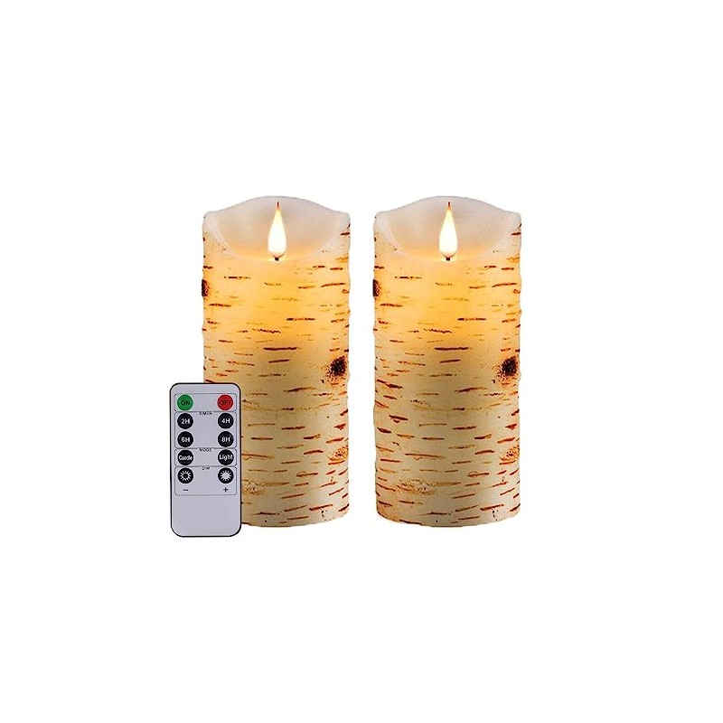 Nancia Flameless Candles Birch Bark Effect Battery Operated Candle,2PACK Real