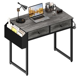 Lufeiya Small Desk with Drawers - for Bedroom, 32 Inch Home Office Computer Desk with Fabric Storage Drawer and Bag, Study Writing Table for Small Spaces, Gray