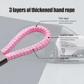 Car Key Chain, Car Fob Keychain, Braided Leather Key Chain, Microfiber Leather Wristlet Keychain Fits Most Keys (Pink, One size)