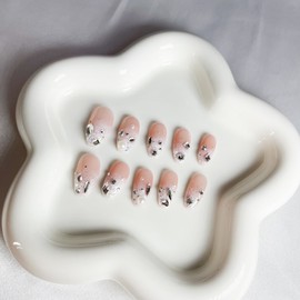 [Handmade Nail Tips] Stone Gradient Wedding Nails - Coffin (Long) / [수제 네일팁] 스톤 그라데이션 웨딩네일 - 코핀(롱)