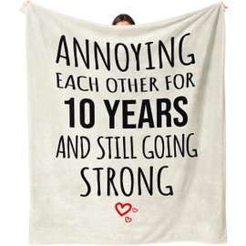 Dulkjio 10 Year Anniversary Tin Gifts for Him Her, 10th Anniversary Blanekt Gifts for Wife Husband, 10 Year Anniversary Wedding Gifts for Couples, 10th Anniversary Decorations Throw Blanket 60"X50"