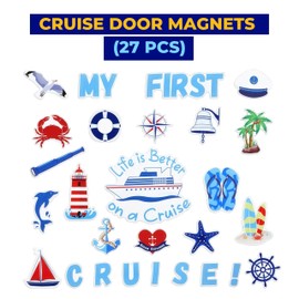 Cruise Ship Door Magnets [27 Pack] – Colourful, Cruise Themed Design – Large Magnets – Nautical Magnetic Decorations for Cabin Doors & Fridge – Cruise Essentials
