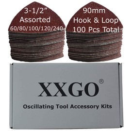 XXGO 100 Pcs 3-1/2 Inch 90mm Triangular 60/80 /100/120 /240 Grits Hook & Loop Multitool Sandpaper for Wood Sanding Contains 20 of Each Fit 3.5 Inch Oscillating Multi Tool Sanding Pad XG9020